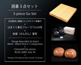 Go 3-Piece Set / Hyuga Kaya made Table Go Board + Clamshell Go Stones Blue Label size 34 + Go Bowls GS-HK-BL34