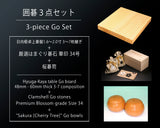 Go 3-Piece Set / Hyuga Kaya made Table Go Board + Clamshell Go Stones Premium Blossom grade size 34 + Go Bowls GS-HK-PB34