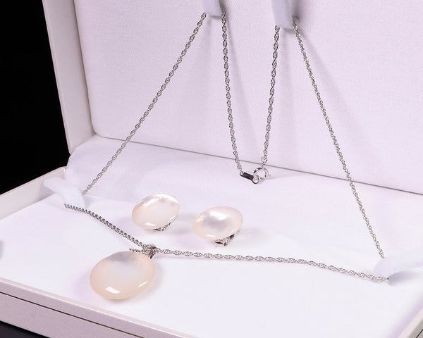 White Pearl Oyster made Go stone Pendant and Earring Set 2405-HMD-24