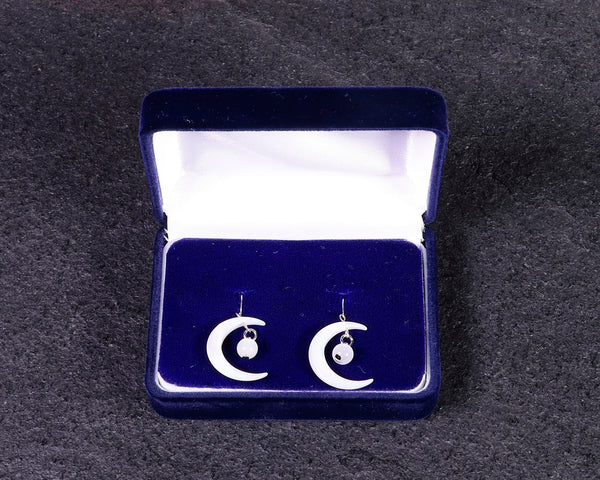 White Pearl Oyster made Go stone pierced earrings Moon Motif 2405-HMD-26