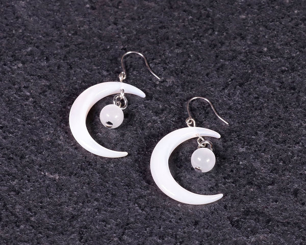 White Pearl Oyster made Go stone pierced earrings Moon Motif 2405-HMD-26