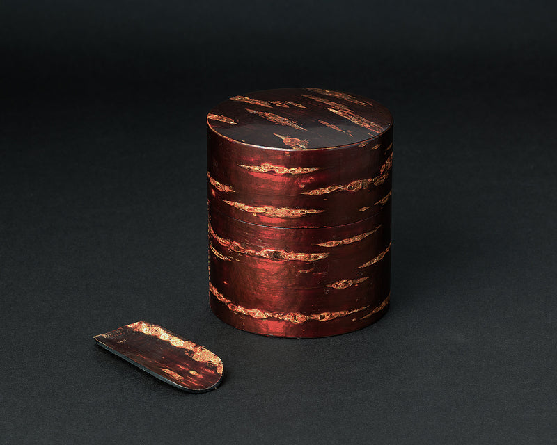 『2025 Christmas SALE』511-CSP-07 【Christmas gift set featuring a Bizen ware Nami Yu-nomi / Pottery Japanese Tea cup and a Yatsuyanagi All-bark Tea Caddy Small-type + Chami [Tea spoon] (plain bark)】