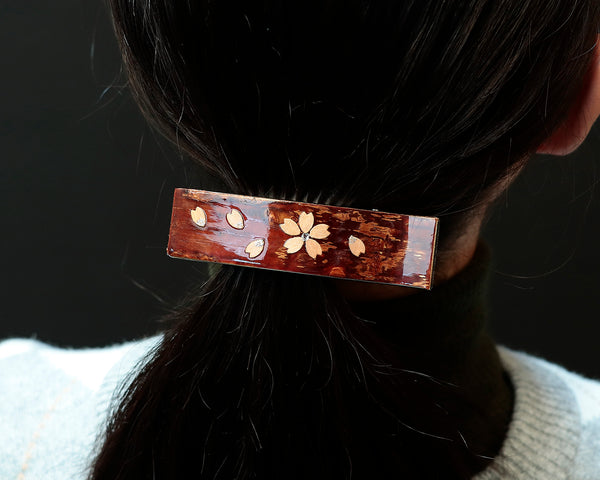 Wild mountain cherry bark crafts shop "Yatsu-yanagi" made Hair clip / Large (Sakura) 402-YGK-27