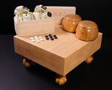 Manager's Recommended Luxury 3-Piece Go Set - ⑦ 【Shin-Kaya (Spruce wood) Go board with legs, clamshell Go Stones and Honkuwa [Mountain mulberry] Go Bowls】