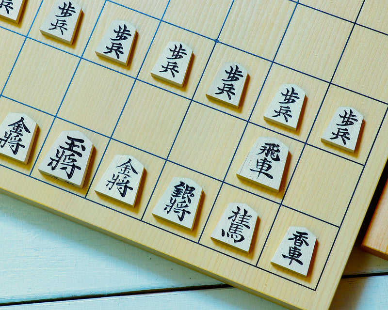 White camellia Shogi pieces + Spruce Table Shogi Board + Shogi Pieces stand  3-Piece Shogi Set 412-SS-02