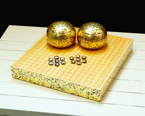 「煌」 金箔、プラチナ箔黒碁石３点セット 412-IGKR-01