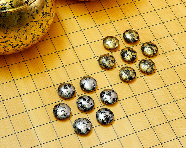 「煌」 金箔、プラチナ箔黒碁石３点セット 412-IGKR-01