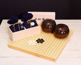 『January 5th "Igo Day" Celebration SALE』512-IGD-GS01 Go 3-Piece Set - Clamshell Go Stones Blue Label size25 + Chestnut Go Bowls + Shin Kaya [spruce] wood made Table Go Board Size10