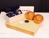『January 5th "Igo Day" Celebration SALE』512-IGD-GS03 Go 3-Piece Set - Clamshell Go Stones Blue Label size35 + Sendan / Chinaberry【Satin wood】 Go Bowls + Shin Kaya [spruce] wood made Table Go Board Size20
