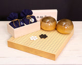 『January 5th "Igo Day" Celebration SALE』512-IGD-GS04 Go 3-Piece Set - Clamshell Go Stones Blue Label size36 + Kihada / Amur cork tree Go Bowls + Shin Kaya [spruce] wood made Table Go Board Size20