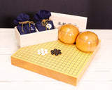 『January 5th "Igo Day" Celebration SALE』512-IGD-GS06 Go 3-Piece Set - Clamshell Go Stones Blue Label size41 + Keyaki / Zelkova Go Bowls + Shin Kaya [spruce] wood made Table Go Board Size20