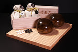 『January 5th "Igo Day" Celebration SALE』512-IGD-GS07 Go 3-Piece Set - Clamshell Go Stones Premium Blossom grade size30 + Kusu [Camphor] Go Bowls + Shin Kaya [spruce] wood made Table Go Board Size10