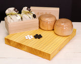 『January 5th "Igo Day" Celebration SALE』512-IGD-GS10 Go 3-Piece Set - Clamshell Go Stones Premium Blossom grade size39 + Kaede [Maple] Go Bowls + Hyuga Kaya made Table Go Board