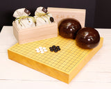 『January 5th "Igo Day" Celebration SALE』512-IGD-GS12 Go 3-Piece Set - Clamshell Go Stones Premium Blossom grade size38 + Miyama guwa / Deep mountain mulberry Go bowls + China grown Hon kaya made Table Go Board