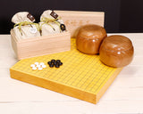 『January 5th "Igo Day" Celebration SALE』512-IGD-GS13 Go 3-Piece Set - Clamshell Go Stones Premium Blossom grade size37 + Nire Wood [Elm Tree] Go bowls + China grown Hon kaya made Table Go Board