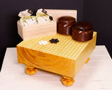 『January 5th "Igo Day" Celebration SALE』512-IGD-GS16 Go 3-Piece Set - Clamshell Go Stones Premium Snow grade size36 + Sen-suji technique "Tagayasan / Ironwood" Go bowls + Go board craftsman Mr. Keiji MIWA made Japan grown Hon-kaya Go Board with Legs