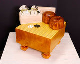 『January 5th "Igo Day" Celebration SALE』512-IGD-GS18 Go 3-Piece Set - Clamshell Go Stones Premium Snow grade size36 + Wood craftsman Mr. Kawashita made Yakusugi Octagonal Square Go Bowls + Japan grown Hon Kaya made Ten-masa Go board with legs