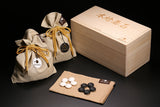 『2025 Christmas SALE』511-CS-LGS05 Manager's Recommended Luxury 3-Piece Go Set 【Modern master Board craftsman Mr. Kumasu made Go board with legs, clamshell Go Stones and Honkuwa [Mountain mulberry] Go Bowls】 Only one set available!!!
