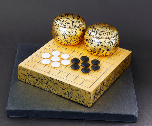 Gold leaf finish Go board, Go Bowls "煌 KIRAMEKI" 9X9 Go Board 3-Piece Go Set 406-GLS-01
