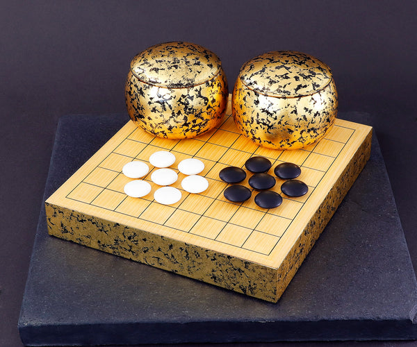 Gold leaf finish Go board, Go Bowls "煌 KIRAMEKI" 9X9 Go Board 3-Piece Go Set 406-GLS-02