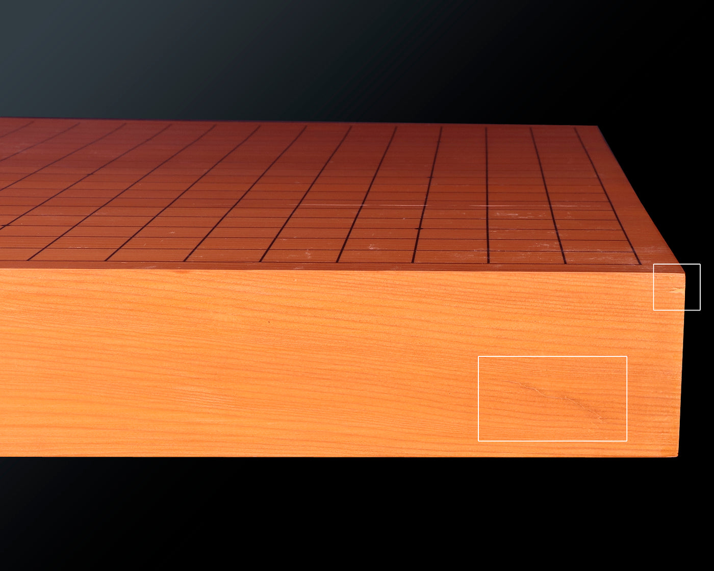 日本産本榧卓上碁盤1.9寸柾目3枚接ぎ No.76969 ＊中古盤 / 訳有品