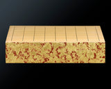 GLMB-608-10 金箔押し職人 「京金箔押常若」藤澤典史氏製作 朱漆地金箔仕上げ 9路碁盤3点セット