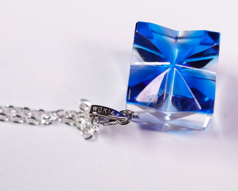 『2025 Christmas SALE』511-CSP-01 Shimadzu Satsuma Kiriko Cut Crystal Glass "Pendant – Cubic A, Cross / Blue" JAC-STK-502-01