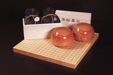 Manager's Recommended 3-Piece Go Set - ① 【Our No.1 best-selling Clamshell Go Stones Blue Label Size 30, Shin-Kaya (Spruce wood) table Go board and "Sakura / Cherry Tree" Go bowls】