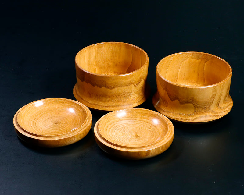 510-SGK-07 Wood craftsman "懐志 / Kai-shi" made Kuri [chestnut] Go Bowls for size 30 - 36 Go stones, "Hon-in-bo gata" Shape GK-KR36HB-SB501