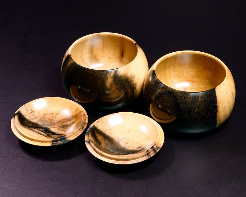 Wood craftsman "懐志 / Kai-shi" made Kurokaki [black persimmon] Go Bowls for size 30 - 36 Go stones, GK-KRG36-SB412 *Off-spec