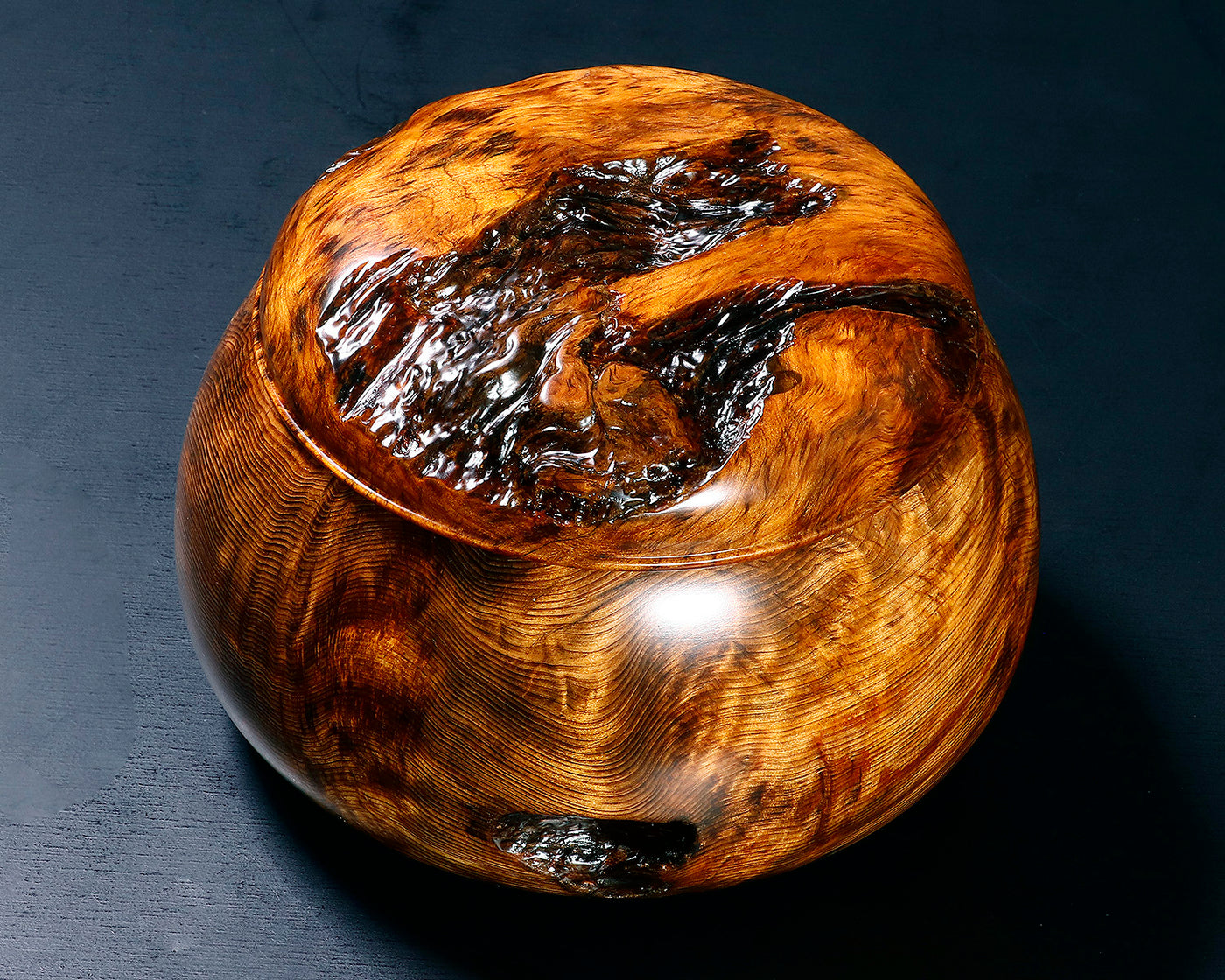 木工工芸家 川下幸徳氏製作 屋久杉碁笥 油瘤特上杢 超特大 ~42号碁石用