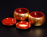 GLMB-608-10 金箔押し職人 「京金箔押常若」藤澤典史氏製作 朱漆地金箔仕上げ 9路碁盤3点セット