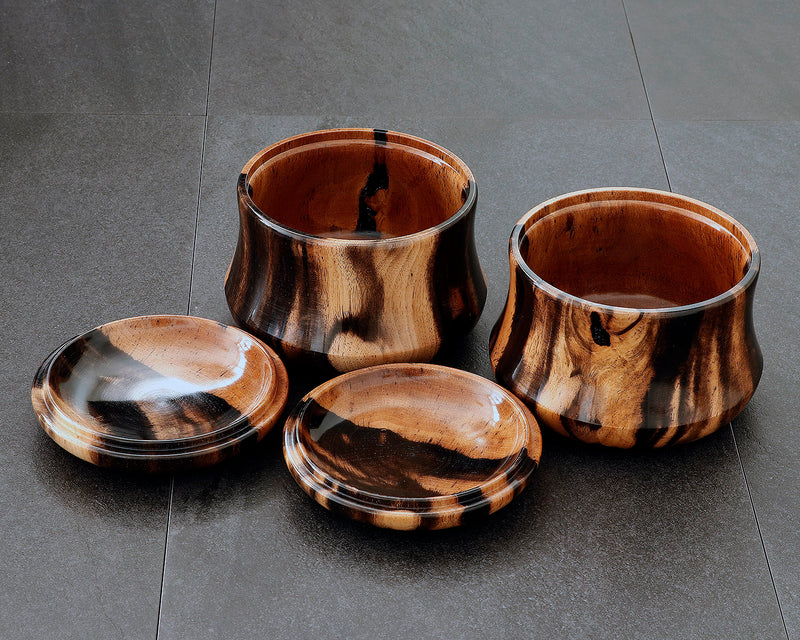 NS-508-17 Mr. Takashi NISHIKAWA made Kurokaki [black persimmon] Go Bowls for size 30 - 35 Go stones "Hon-in-bo" shape GKKGH-NS35-505-01