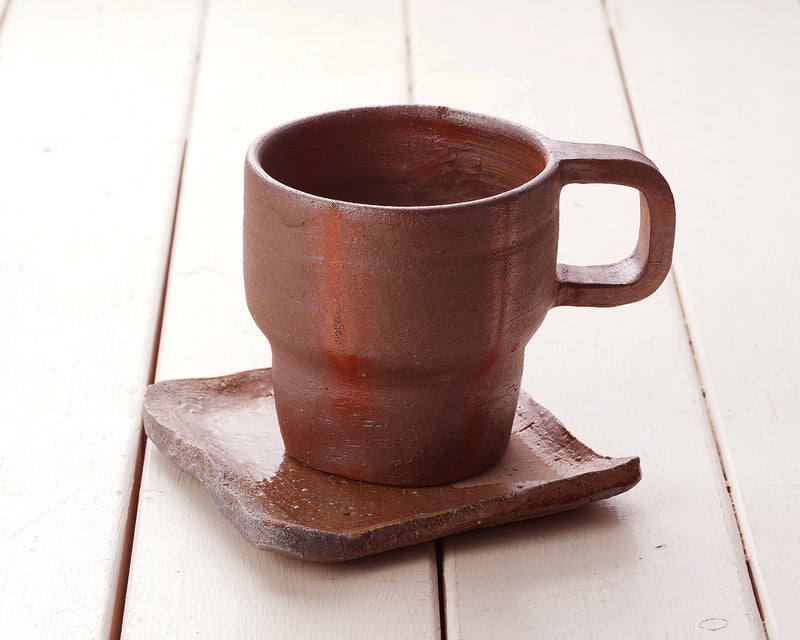 Bizen Pottery Artist "森 大雅 / Taiga Mori" made "Mugcup and Saucer" JAC-BZM-404-M38