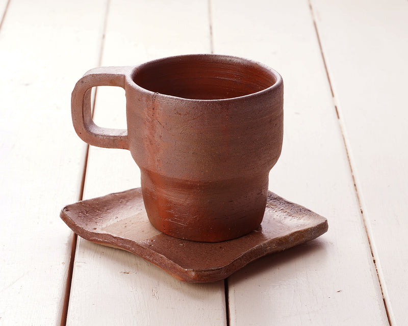 Bizen Pottery Artist "森 大雅 / Taiga Mori" made "Mugcup and Saucer" JAC-BZM-404-M38