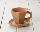 『2025 Christmas SALE』511-CSP-08 【Christmas gift set featuring a Bizen ware Gendo-rokkaku Mugcup and Saucer / Gendo hexagonal Mugcup and Saucer and a Rim Plate】