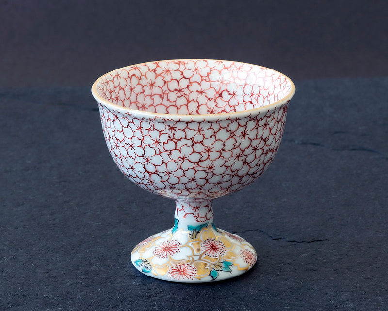 Kyoto Kiyomizu-Yaki Pottery Artist "丹影 / Ni-Ei" made "Sake cup / cherry blossoms patterns" JAC-KNI-406-03