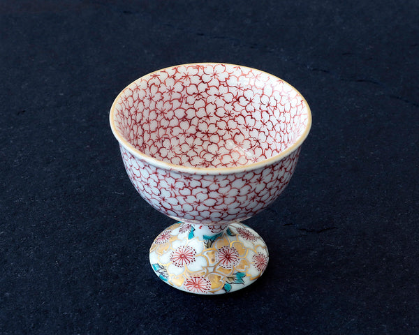 Kyoto Kiyomizu-Yaki Pottery Artist "丹影 / Ni-Ei" made "Sake cup / cherry blossoms patterns" JAC-KNI-406-03