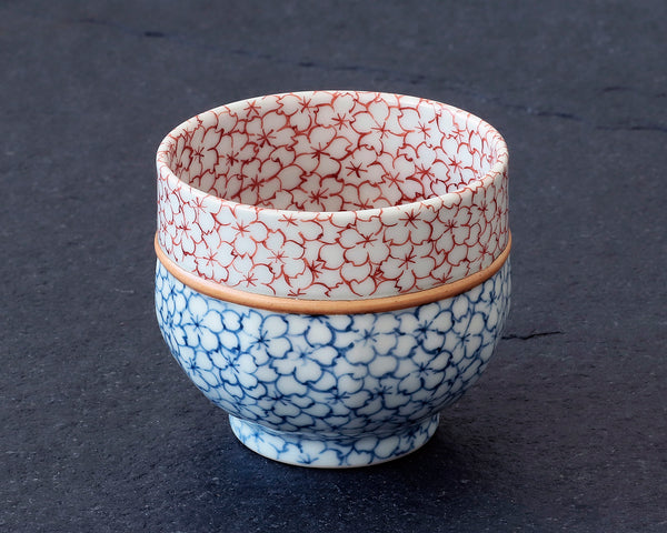 Kyoto Kiyomizu-Yaki Pottery Artist "丹影 / Ni-Ei" made "Sake cup [Do-tai-Some-nishiki] / cherry blossoms patterns" JAC-KNI-406-05