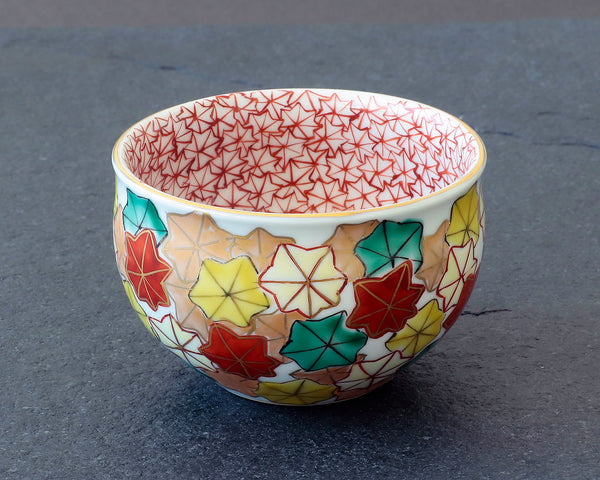 Kyoto Kiyomizu-Yaki Pottery Artist "丹影 / Ni-Ei" made "Sencha cup (Tea or Sake cup) / maple-leaf patterns" JAC-KNI-406-06