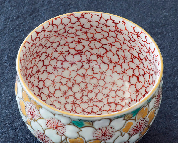 Kyoto Kiyomizu-Yaki Pottery Artist "丹影 / Ni-Ei" made "Sencha cup (Tea or Sake cup) / Cherry blossoms patterns" JAC-KNI-406-07