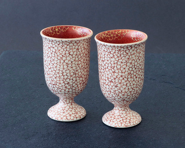 Kyoto Kiyomizu-Yaki Pottery Artist "丹影 / Ni-Ei" made "Slender cup (Tea or Sake cup) set / Cherry blossoms patterns" JAC-KNI-406-08