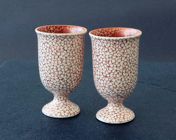 Kyoto Kiyomizu-Yaki Pottery Artist "丹影 / Ni-Ei" made "Slender cup (Tea or Sake cup) set / Cherry blossoms patterns" JAC-KNI-406-08