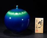 601-KTY-TY-02 人間国宝 三代目 徳田八十吉 作 九谷焼 碧明燿彩 花器 飾壷「円心」 7号 JAC-BNS-601-KTY-02