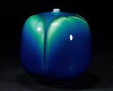 601-KTY-TY-04 人間国宝 三代目 徳田八十吉 作 九谷焼「碧明燿彩 カモリ型 花器 飾壷」7号 JAC-BNS-601-KTY-04