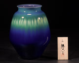 601-KTY-TY-05 人間国宝 三代目 徳田八十吉 作 九谷焼 碧明燿彩 花器 飾壷「夏日」8号 JAC-BNS-601-KTY-05