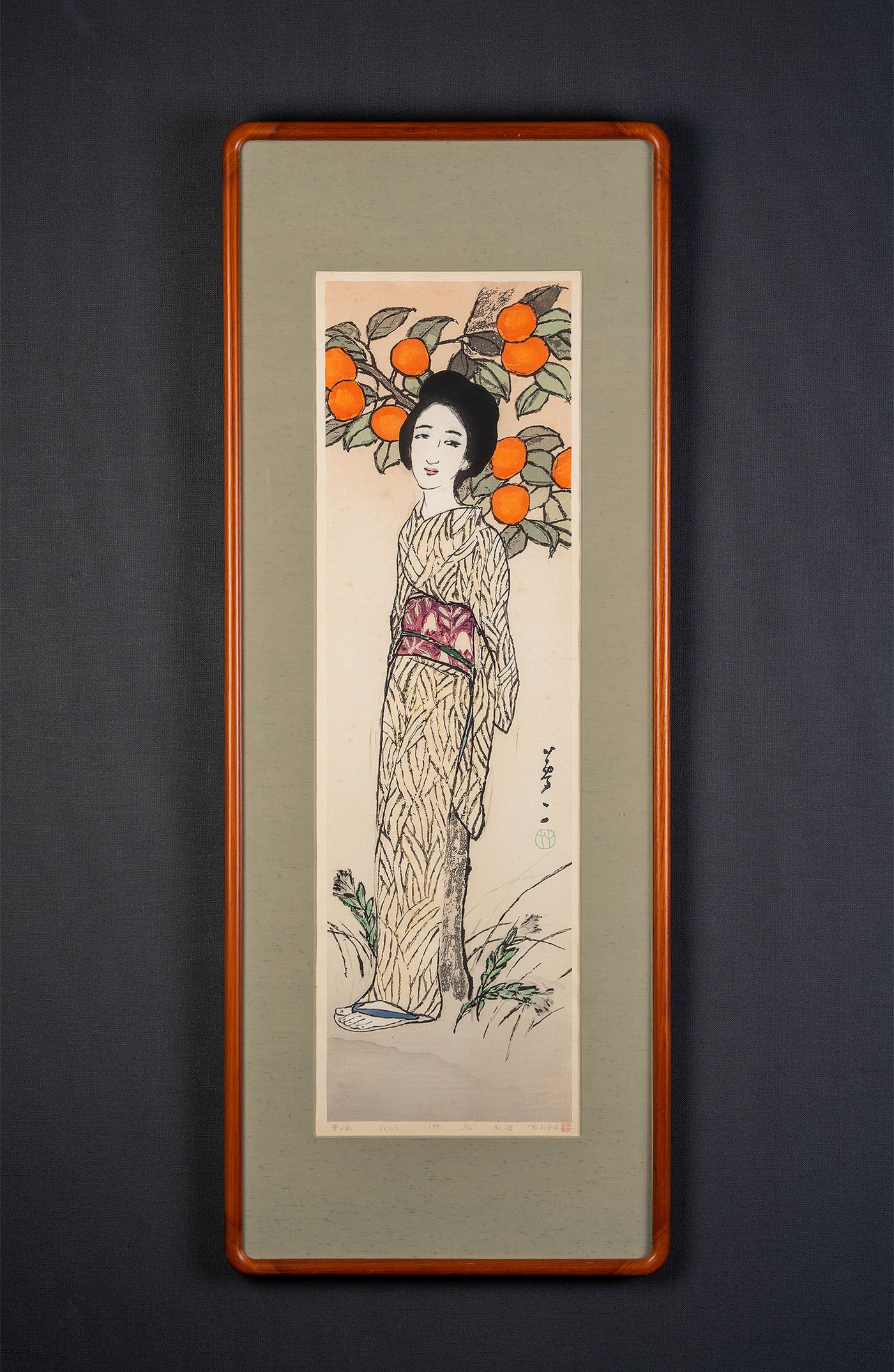 竹久夢二、【江畔秋景】、希少な大判額装用画集より、美品、新品額装付 絵画や壁掛け販売｜日本唯一の風景専門 - 秋雲流れて 夢二 絵画》竹久 絵画
