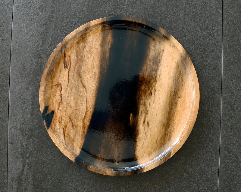『2025 Christmas SALE Part2』512-CRP-01 Traditional craftsman Mr.Takashi NISHIKAWA made Kurokaki[black persimmon] round tray(Large size) and Wine glass set
