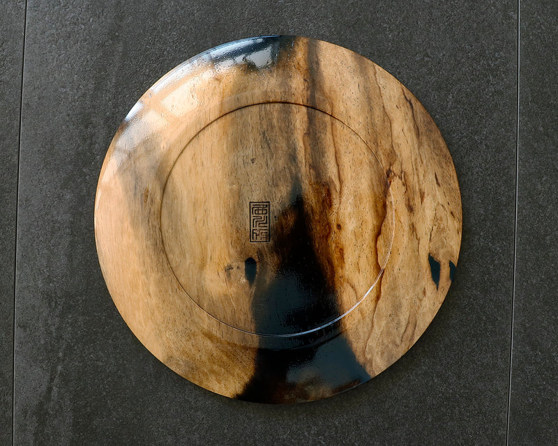 『2025 Christmas SALE Part2』512-CRP-01 Traditional craftsman Mr.Takashi NISHIKAWA made Kurokaki[black persimmon] round tray(Large size) and Wine glass set