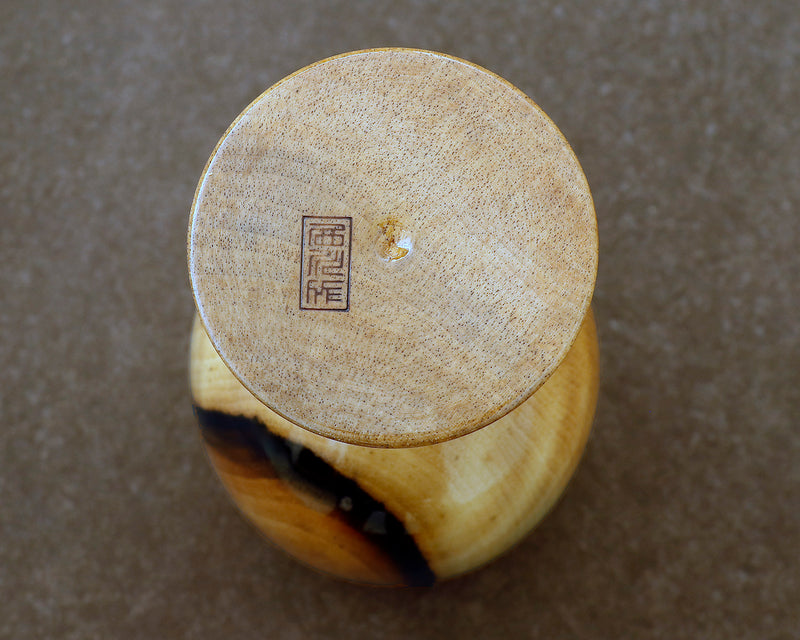 『2025 Christmas SALE Part2』512-CRP-01 Traditional craftsman Mr.Takashi NISHIKAWA made Kurokaki[black persimmon] round tray(Large size) and Wine glass set